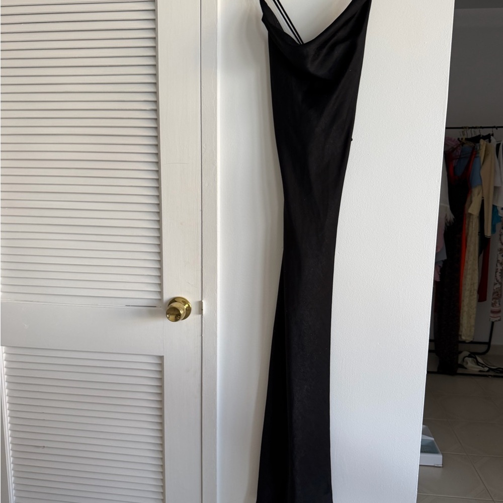 Zara Cowl Satin Maxi Dress Black XS
